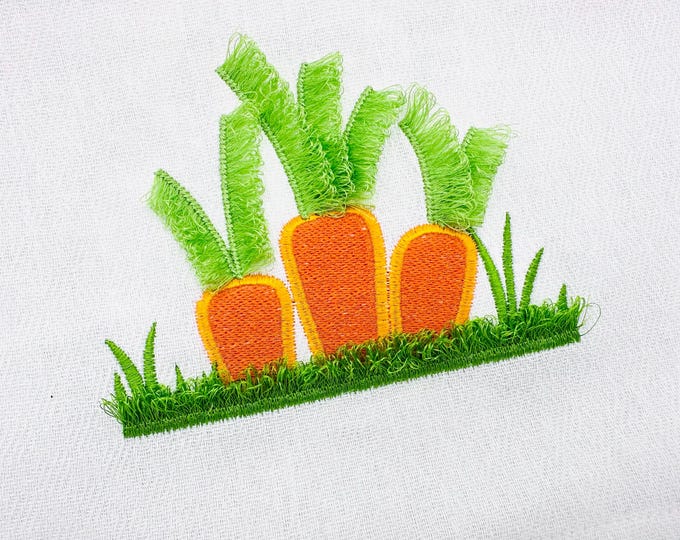 Fringed Carrot Garden Easter fill stitch and fringe vegetable kitchen dish towel machine embroidery designs chenille sizes 4 up to 5.5 inch