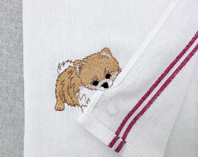 Lovely playing Pomeranian Puppy Dog kitchen dish towel pet animal kids machine embroidery designs ITH project simply in the hoop project