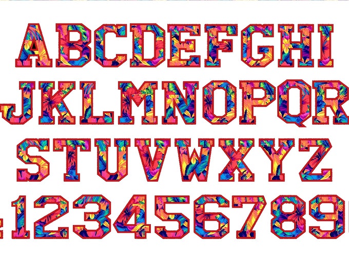 Varsity Collegiate Athletic block type Font machine embroidery designs ABC Letters and numbers, outline applique 3, 4, 5, 6 and 7 inches
