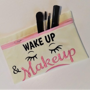 Bolsa cosmética de despertar y maquillaje, bolsillo, ITH, bolsa, bolsa con cremallera, diseños de bordado de máquina en el aro In-The-Hoop 5x7 6x10