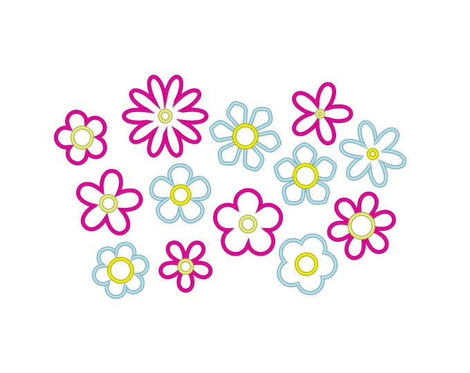 Flowers for Summer beautiful Floral applique collection BIG SET of 13 types Flower applique machine embroidery designs in multiple sizes