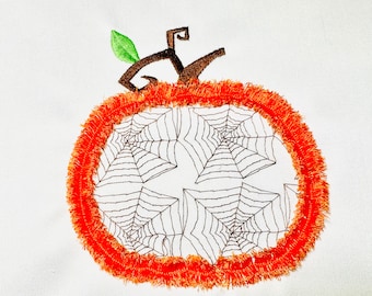 Fringed Halloween Jack O'Lantern Pumpkin with spiderweb pattern Applique machine embroidery designs fluffy Chenille spooky scary Pumpkin