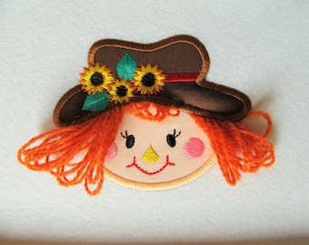 Scarecrow ITH - pretty little Scarecrow not a scary, for Fall wear, and Halloween - machine embroidery applique designs 4x4  5x7 In the hoop
