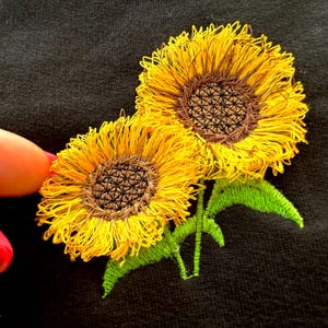 Two Sunflowers Fringed Flower Fluffy Fringe Sunflower machine embroidery designs Summer field Floral Bouquet mini sizes 2, 2.5, and 3 inch