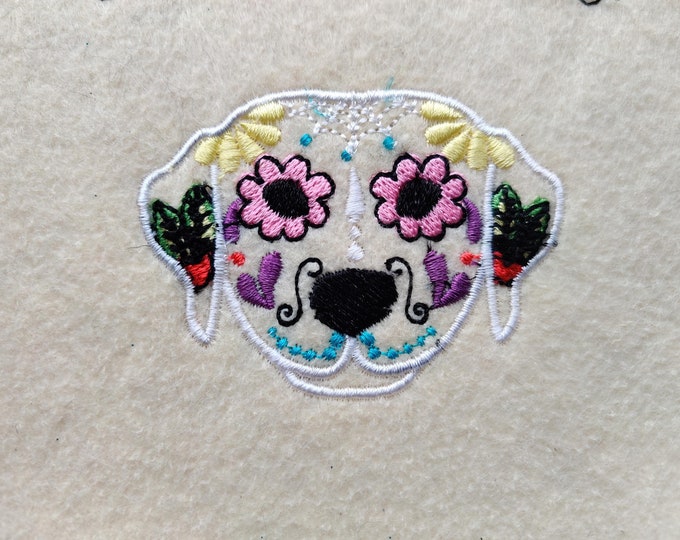 Lab Labrador Sugar Skull applique machine embroidery design, pet dog skull machine embroidery for hoop 3, 4, 5 and 6 inches