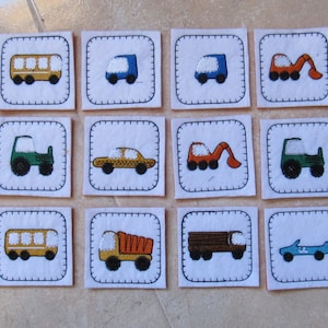Memory-Spiel CARS In The Hoop Stickdateien Stickdateien ITH Projekt Größen für 10x10 10x10 10x10 Kinder Jungen Sammelspiel Spielzeug Auto LKW Bus