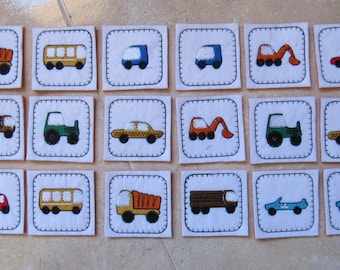 Memory game "Cars" In The Hoop machine embroidery designs ITH project INSTANT DOWNLOAD hoop 4x4, 5x7, 6x10 children matching toy car truck