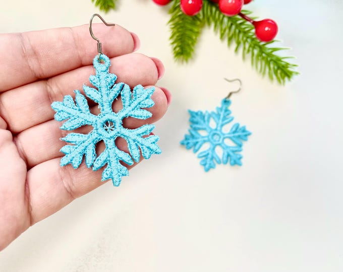 Snowflake charm earrings FSL freestanding lace Christmas machine embroidery designs kids girls Snow earrings size 2 inch simply in the hoop