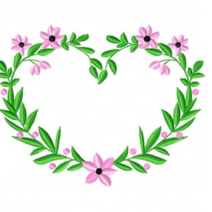 May include: A heart-shaped wreath made of green leaves and pink flowers. The wreath is perfect for adding a touch of spring to your home decor.
