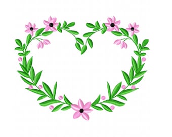 Floral Heart Wreath Monogram name Heart Frame border machine embroidery designs in assorted sizes for hoop 4x4, 5x7 flowered heart frame