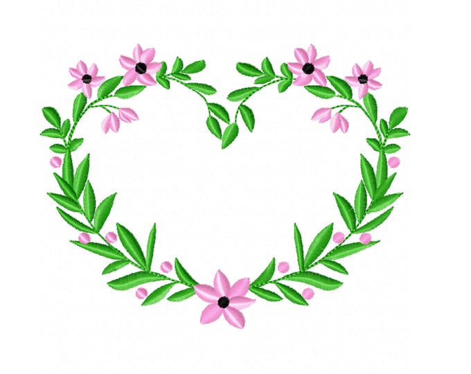 Floral Heart Wreath Monogram name Heart Frame border machine embroidery designs in assorted sizes for hoop 4x4, 5x7 flowered heart frame