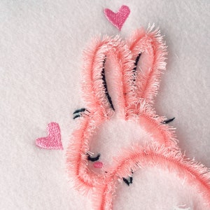 Fluffy Easter Bunny silhouette chenille fluffy fringed Bunny machine embroidery designs fringe in the hoop ITH project Bunny and hearts