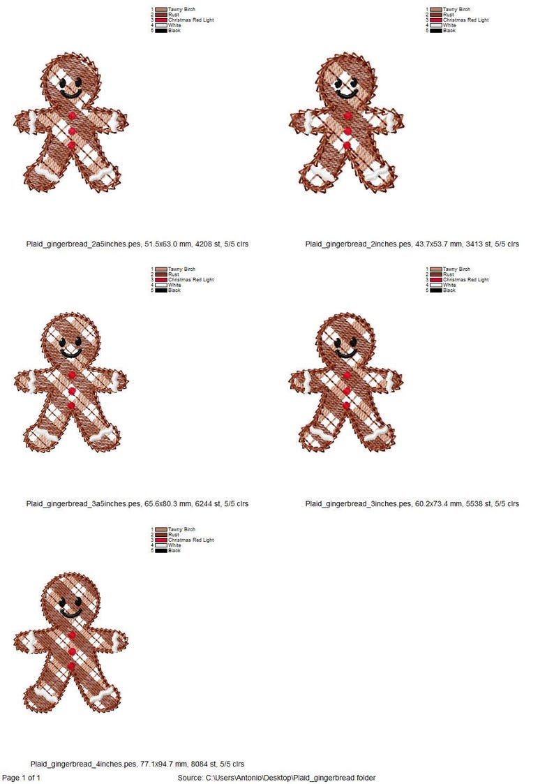 Cute Gingham Plaid Gingerbread Man Single Cookie Machine Embroidery ...