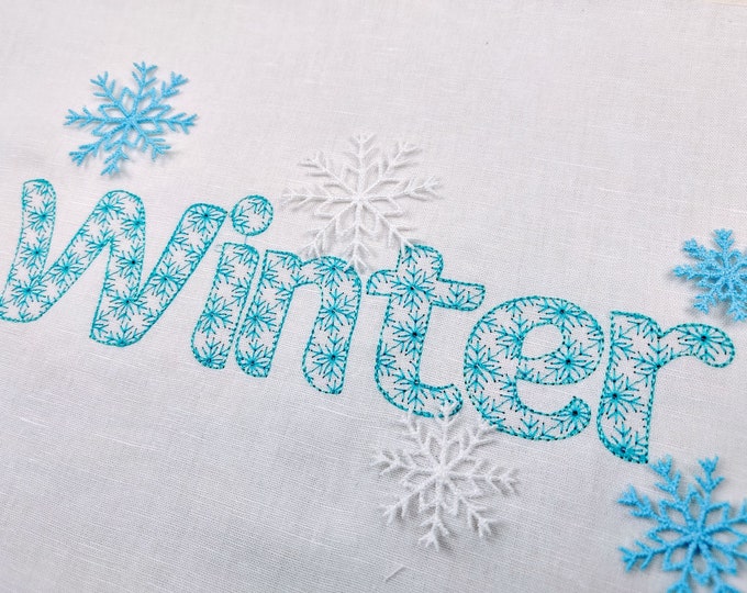 Snowflake Font light sketch outline Christmas frozen winter alphabet machine embroidery designs assorted sizes 1.5, 2, 3, 3.5in, included BX