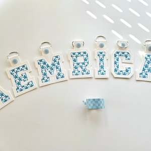 Stars Patriotic 4th July American flag alphabet letters A-Z Key Fob Snap Tab ITH in the hoop machine embroidery designs hoop 5x7 keychain
