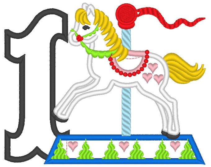 Cute Carousel Lovely Birthday Number ONE 1 only and 2 types! applique machine embroidery designs 4x4, 5x7. Included only one number ONE