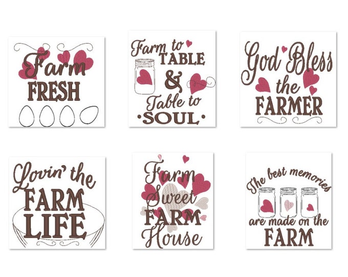 Farm fresh kitchen dish towel machine embroidery designs SET of 6 Kitchen cute quotes Farm to table God bless the farmer Sweet Farm house