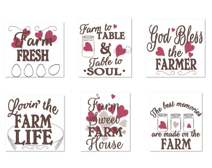 Farm fresh kitchen dish towel machine embroidery designs SET of 6 Kitchen cute quotes Farm to table God bless the farmer Sweet Farm house