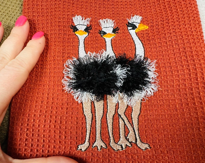 Fringed fluffy 3 Ostriches flock of Ostriches machine embroidery designs for hoop 4x4 and 5x7 awesome fringe Ostrich bird fringe in the hoop