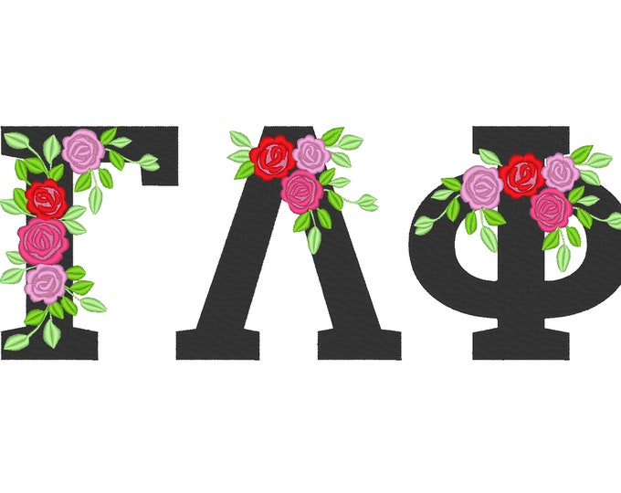 Fraternities & sororities Floral Greek font whole entire alphabet roses rose flowers machine embroidery designs from 2 up to 5 inches