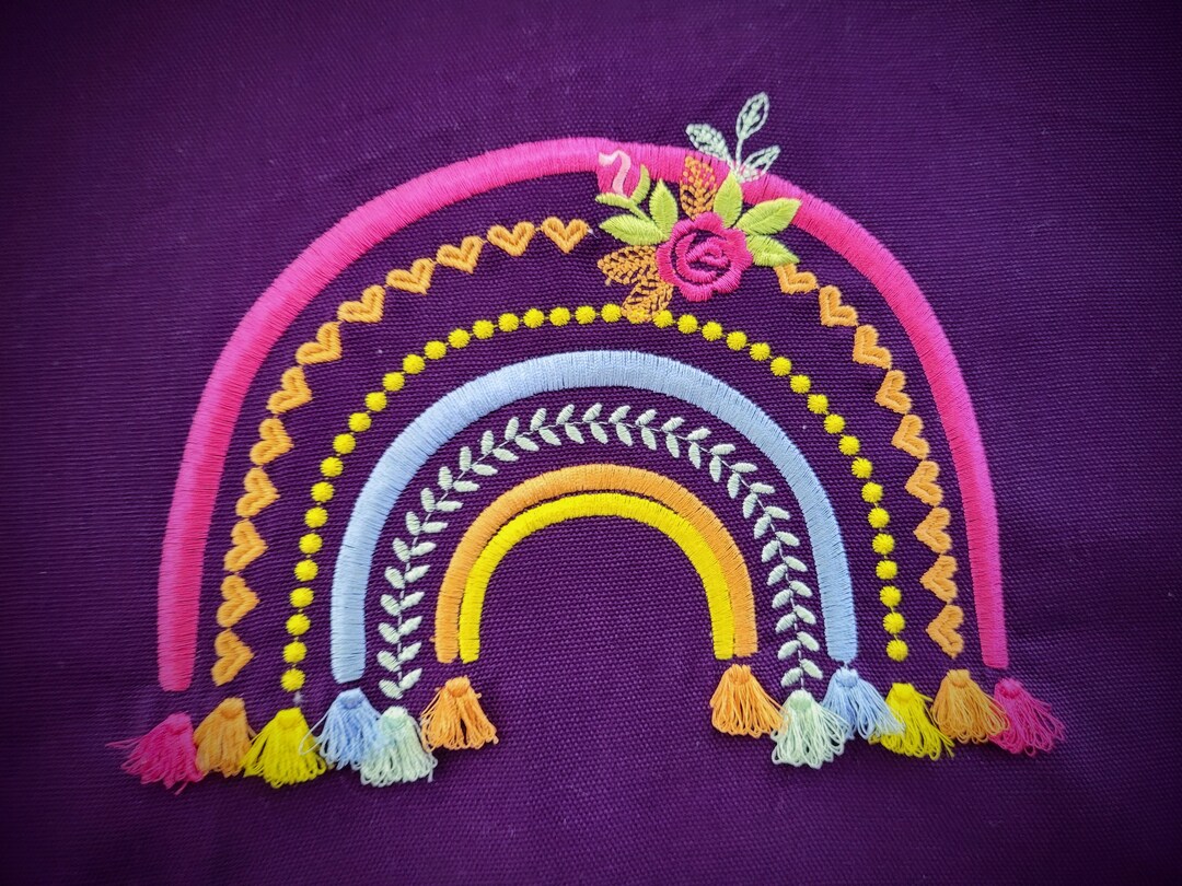 Boho Rainbow With Roses and Fringe Tassels Machine Embroidery Design ...