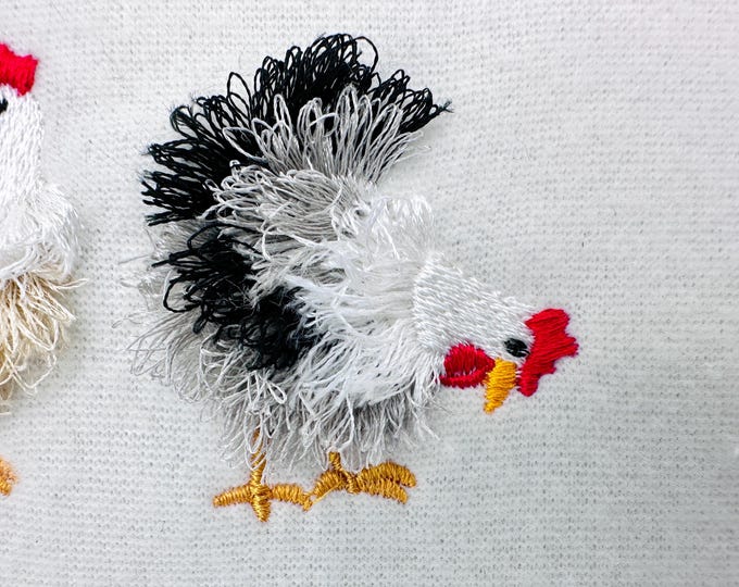 Mini Chicken fringed fluffy chenille farm bird machine embroidery designs fringe fur chickens design mini sizes 2 and 3 inch cute add-on 1