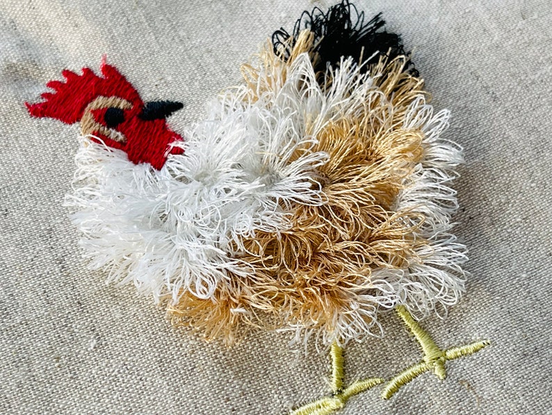 Cute fluffy Chicken fringed fur chenille farm bird small machine embroidery designs fringe in the hoop ITH project awesome chicken chick image 2