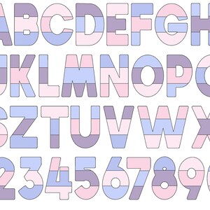 Lätt applikationstypsnitt Öppen kant Raggedy-applikation Alfabet Bönstygnskontur Patchwork Maskinbroderimönster Delad duoton flerfärgad