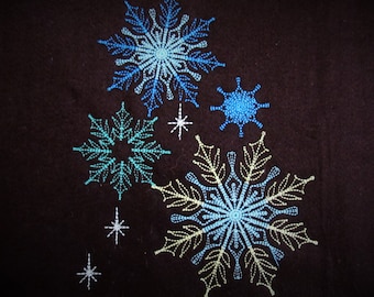 Lacy soft delicate snowflake SET of 3 types frozen curly bling glowing snowflake twinkle snow machine embroidery designs in multiple sizes