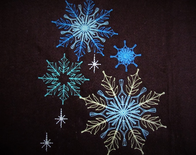 Lacy soft delicate snowflakes, snowflake frozen embroidery, curly, bling glowing snowflake twinkle twinkle snow embroidery