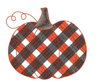 Plaid Buffalo Checked Tartan gingham Pumpkin Sketch Light Embroidery Design, Gingham Pumpkin Embroidery Digital Download Fall Design