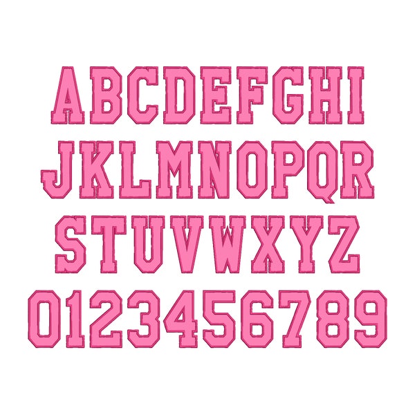 Schmale FONT Applikation Varsity Athletisch Sport High School Team Players Alphabet Monogramm Buchstaben Maschinenstickerei Designs