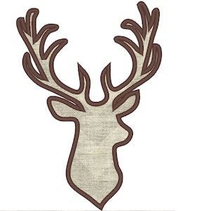 Buck deer head silhouette - applique machine embroidery designs assorted sizes for hoop 4x4, 5x7, 6x10, deer head antlers hunting applique