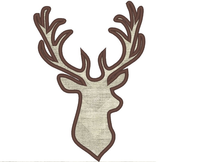 Buck deer head silhouette - applique machine embroidery designs assorted sizes for hoop 4x4, 5x7, 6x10, deer head antlers hunting applique