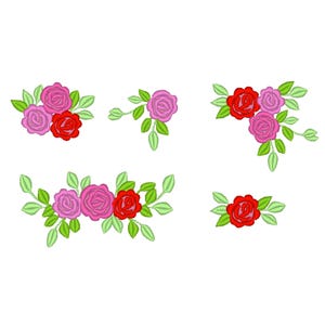 NOUVEAU Mini-fleurs décoratives LOT de 5 types de motifs de broderie à la machine : diverses fleurs roses, plusieurs tailles, petites broderies florales roses
