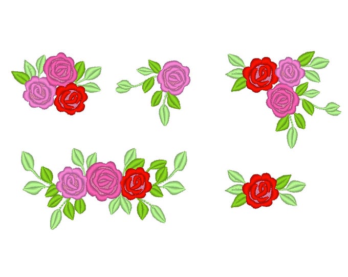 NEW Accent mini flowers SET of 5 types machine embroidery designs various rose flower many sizes tiny rose floral embroidery