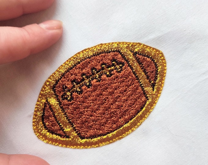 Football faux patch with Faux chenille stitches and Glitter HTV scraps glitter vinyl machine embroidery designs sizes from 2.5 inches ball