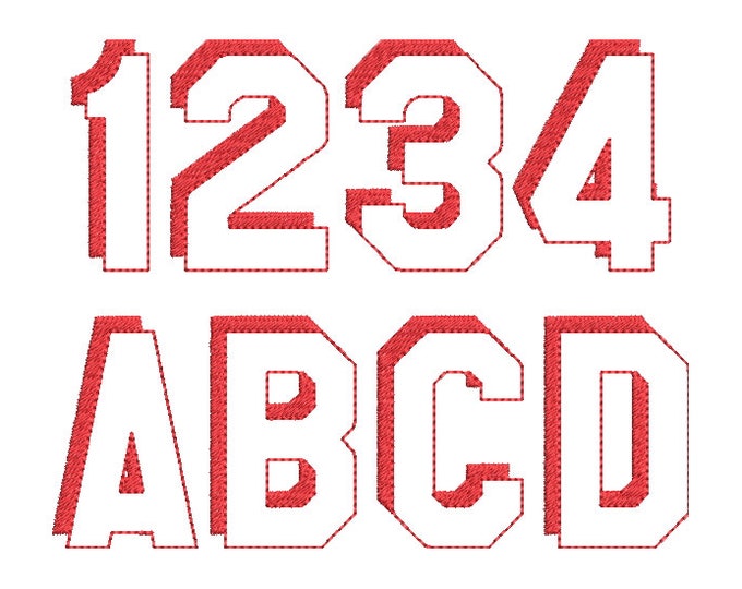 Sport block shadow light Font monogram alphabet machine embroidery designs letters & numbers sizes 1.5, 2, 2.5, 3, 3.5, 4in, BX included!