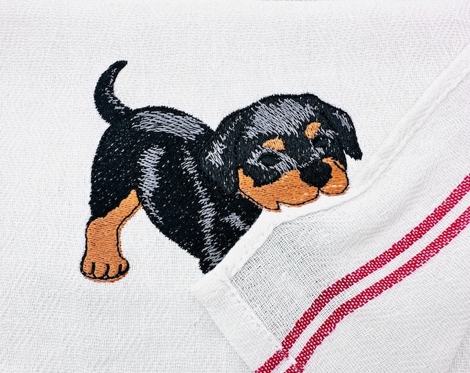 Cute Playing Rottweiler Puppy Dog Mama kitchen dish towel pet animal kids machine embroidery designs ITH project simply in the hoop