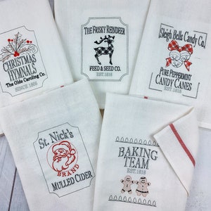 Retro Vintage style Christmas Kitchen dish towel quotes sayings SET of 6 pcs machine embroidery designs 4x4, 5x7, 8x8 for towels and pillows