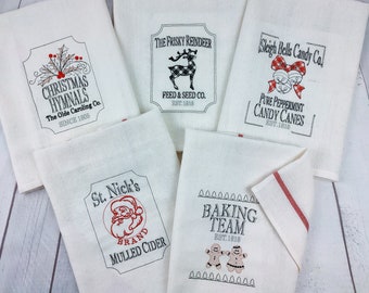 Retro Vintage style Christmas Kitchen dish towel quotes sayings SET of 6 pcs machine embroidery designs 4x4, 5x7, 8x8 for towels and pillows