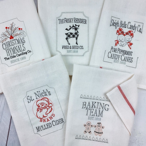 Set di 6 pezzi di strofinacci da cucina natalizi in stile retrò vintage, con citazioni e detti, disegni da ricamo a macchina 4x4, 5x7, 8x8 per asciugamani e cuscini