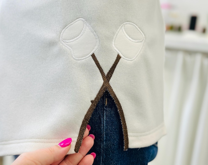Two Smores Sticks crossing Marshmallow split side seam cutout side bow machine embroidery designs camping kids sweatshirt t-shirt outfit