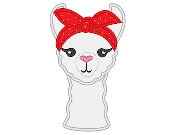 Lama with bandanna, llama, alpaca face head, heifer - machine embroidery applique designs - assorted sizes, download for hoops 4x4 5x7 6x10