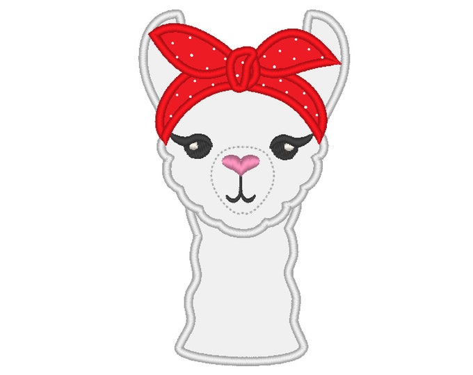 Lama with bandanna, llama, alpaca face head, heifer - machine embroidery applique designs - assorted sizes, download for hoops 4x4 5x7 6x10