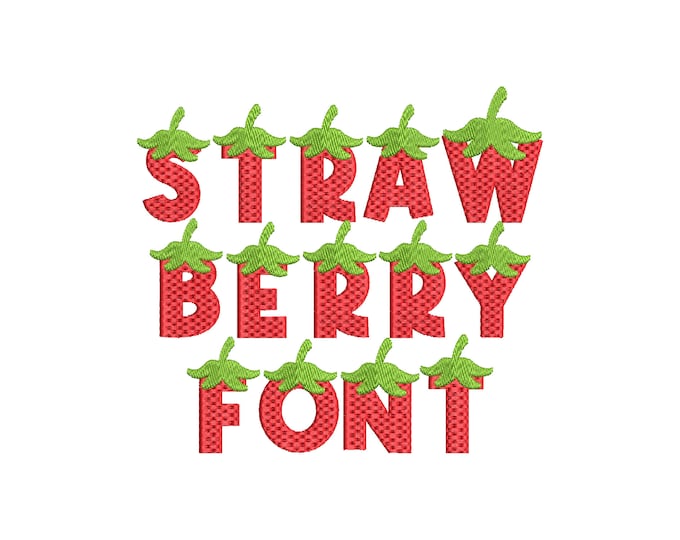 Patterned Strawberry Font Tutti Frutti summer Strawberry alphabet letters monogram machine embroidery designs Fruit Berry plant