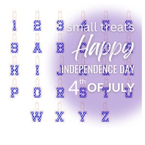 Stars Patriotic 4th July American flag alphabet letters A-Z Key Fob Snap Tab ITH in the hoop machine embroidery designs hoop 5x7 keychain