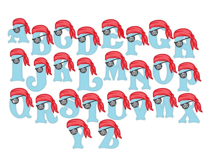 Pirate FONT Monogram letters SET Applique machine embroidery designs Pirate bandanna alphabet kids boys design sizes for hoop 5x7