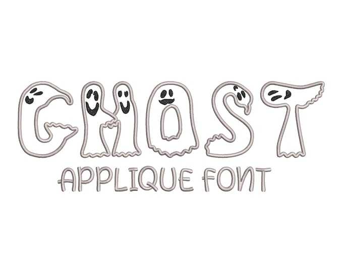 Ghost Font Applique machine embroidery designs Halloween alphabet monogram letters sizes 3 to 5.9in scary spooky Ghosts kids baby Boo and BX