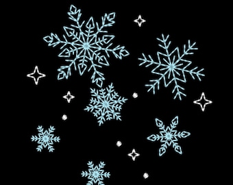 Light 6 snowflakes separate files machine embroidery designs, light stitch snowflake mini micro wee sizes 1, 1.3, 1.5, 1.7, 2, 2.5 & 3 inch
